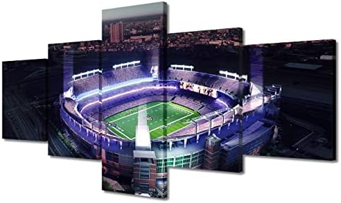 M&T Bank Stadium Decor de perete Afișe și imprimeuri Rugby Sports Field Art Imprimeuri 5 Piese Baltimore American Stadion Decor de perete Living decor Casă Decor întinsă și încadrată Gata de agățat
