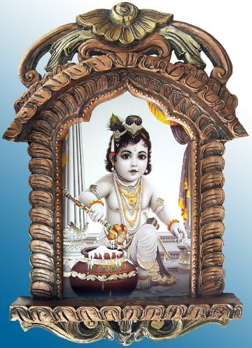 Magazin de handicraft Lord Child Krishna care se bucură de unt, pic în rama foto Jarokha