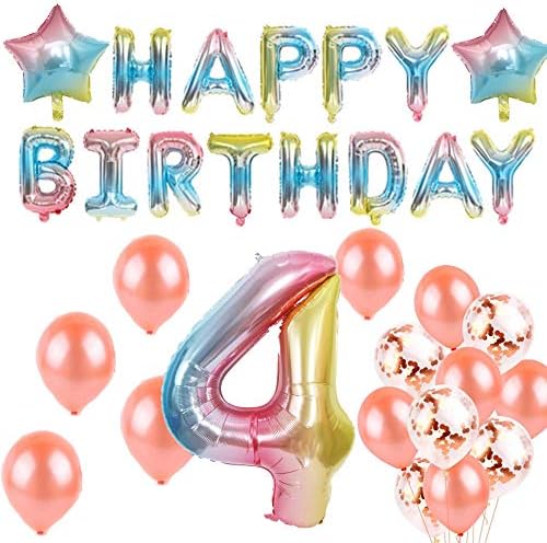 Decorațiuni de 4 ani de naștere - Numărul 4 balon - 40 inch curcubeu gradient colorat de dimensiuni mari cu dimensiuni mari folie baloane de heliu pentru consumabile pentru petrecerea de naștere pentru bebeluși