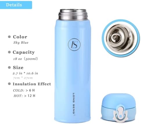 Sticlă lungă de apă izolată Seng, albastru 17 oz Duflarea cu pereți dublu, 316 Sticlă de apă din oțel inoxidabil, vid sticla de apă metalică izolată BPA fără