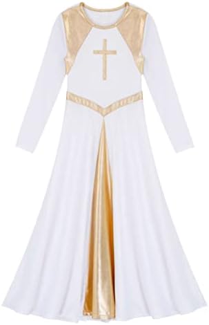 Winchang pentru copii fete metalice cross liturgic laurgic dance rochie clopot cu mânecă lungă închinare roba de lungime întreagă