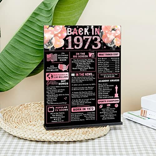 Black Pink 50th Birthday Cadou pentru femei, imprimare dublă în 1973 Semn de afiș cu suport pentru femei de 50 de ani Decoration