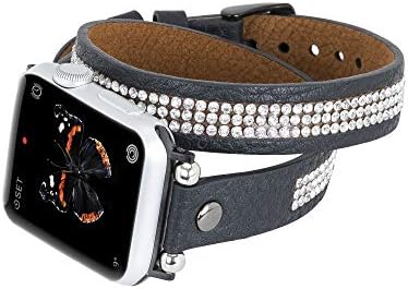 Vanito Livorno Double Wrap Wrap Slim Watch Band cu strasuri compatibile cu Apple Watch 38mm, 40mm, 41mm pentru Apple Watch