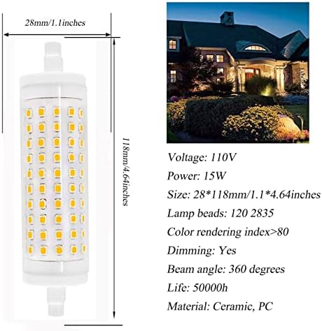 R7s LED bec 118mm Dimmable dublu încheiat bază J Tip, 15w înlocui 150W lampă cu Halogen, AC110-130V, 1500lm super luminos Floodlight, pentru iluminat de uz casnic în aer liber, pachet de 2