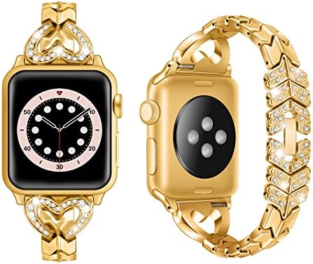 Sangaimei Bling Bens Compatible cu Apple Watch Band 38/40/41/42/44/45mm Femei Fete Iwatch Seria 8/7/6/5/4/3/2/1/SE, brățară metalică cu bijuterii dresse