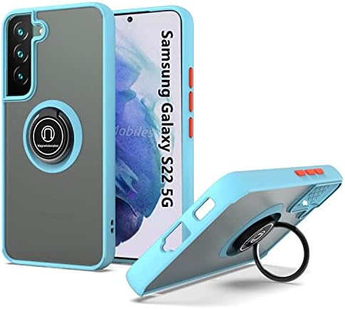 Carcasă de telefon mobil Kweicase pentru Samsung Galaxy S22 5G, carcasă Samsung S22 cu 360 de grade rotind suport pentru inel magnetic Kickstand Matte Clear Cover Hybrid rezistent la șocuri, albastru, albastru