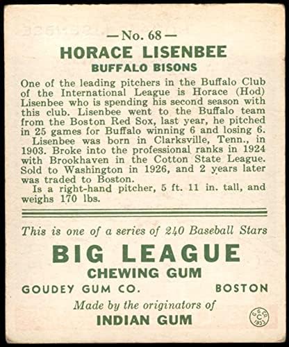 1933 Goudey # 68 Horace Lisenbee Bisons VG/Ex Bisons
