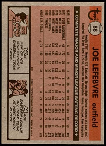 1981 Topps 88 Joe Lefebvre New York Yankees NM Yankees