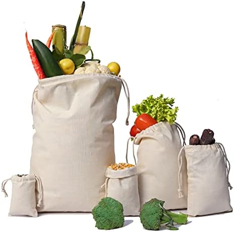 Biglotbags Sags de muselină - Double Drawstring, bumbac organic, Pungi naturale reutilizabile de calitate premium ecologică. Pachet de 25