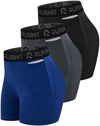Pantaloni scurți de compresie a pachetului Runhit 3 pentru femei pantaloni scurți de yoga cu talie înaltă cu buzunare spandex