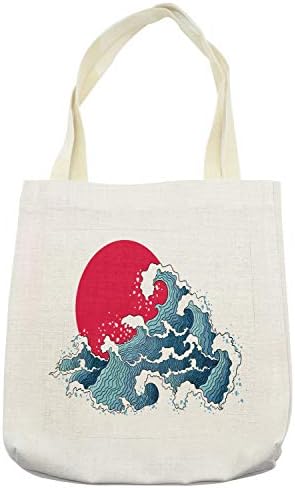 Geantă de tote japoneză din Amentare, ilustrație de valuri cu ocean și imprimeu oriental Sunme, geantă reutilizabilă pentru lenjerie pentru plajă pentru cărți de cumpărături și multe altele, 16,5 x 14, cremă