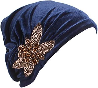 Yiyi operațiunea femei Stretch catifea Turban Hat cancer Chemo Beanie margele flori păr Wrap Cap pălării