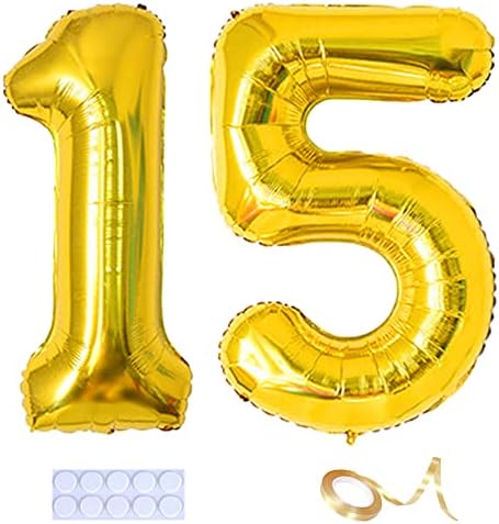 Yijunmca Gold 15 Balloane Număr gigant Jumbo Număr 15 32 Balloon Heliu Balloon Balloon Foil Mylar Balloane pentru băieți pentru