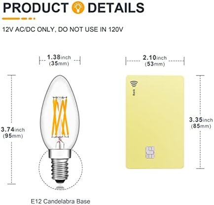 TOKCON 12V Becuri LED de joasă tensiune - moale alb cald 2700K-6w E12 B11 12volt Becuri lumânare și 2W E26 12V Becuri tub