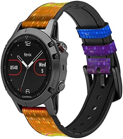 CA0495 Rainbow LGBT Lesbian Pride Flag Piele și silicon Smart Watch Band pentru Garmin Vivoactive 4 Size