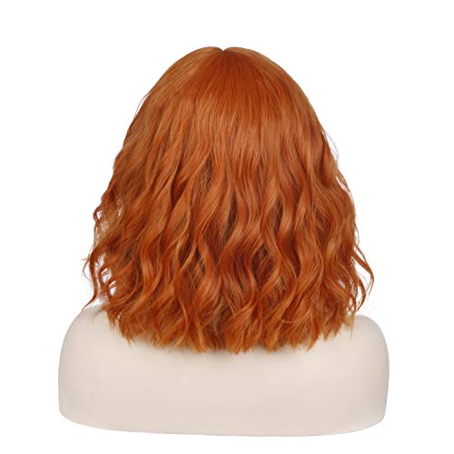 incohair 14 Inch închis portocaliu peruca cu breton Femei fete scurt ondulat ondulat Bob peruca umăr sintetice Petrecere peruci peruca Cap incluse