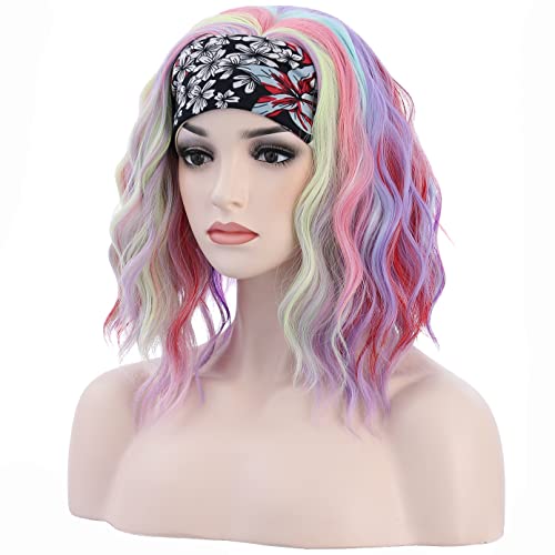 BERON Rainbow Headband peruci pentru femei scurt ondulat Headband partea laterală păr peruca Glueless Sintetice Peruci pentru