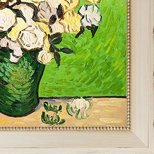 Overstockart Van Gogh vase și trandafiri pictând cu rama de șampanie întunecată florentină