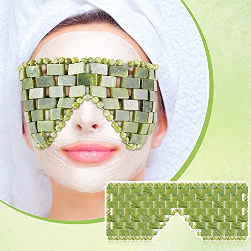 Satinior Jade Eye Mask Stone Eye Masca fierbinte sau rece folosind mască de jad Masca verde Jade Facial Masca de relief Acoperire Ochi pentru femei pentru bărbați calmantari, răcire și ușurate