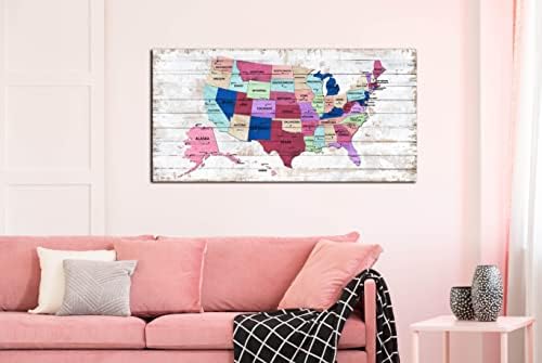 Zhaoshop roz roz -art pentru dormitor - Statele Unite ale Americii, decor dormitor pentru fete - SUA MAP Decor de perete Gata