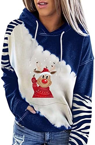 hanorace casual hoksml pentru femei de Crăciun cu fulgi de zăpadă imprimat patchwork cu mânecă lungă glugă pulovere de topuri