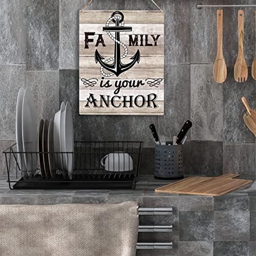 Farmhouse Decor Family este ancora dvs. din lemn agățat semn de baie bucătărie decor cadou citate inspirație decor perete pentru