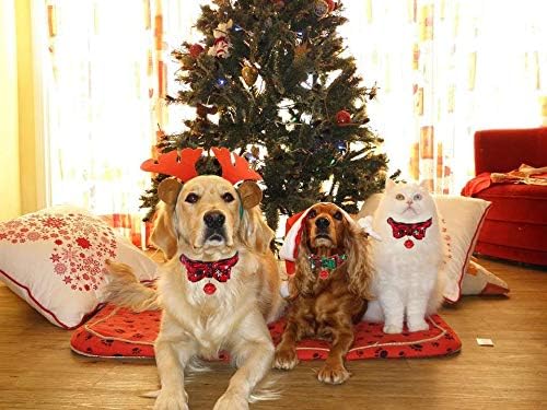 Papion cu guler de câine de Crăciun, clasic cu fulse roșii de zăpadă model gulere pentru animale de companie gulere de cățeluș moale papion și clopote reglabile papion pentru câini pentru câini mici medici mari
