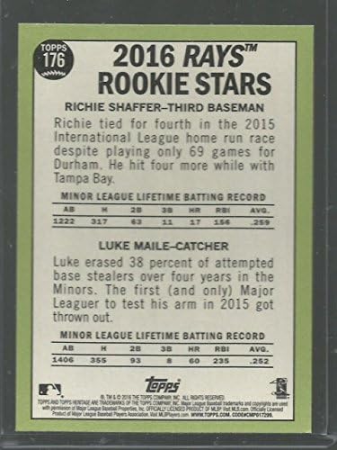 Topps Heritage #176 Luke Maile/Richie Shaffer RC Rookie Tampa Bay Rays Baseball MLB