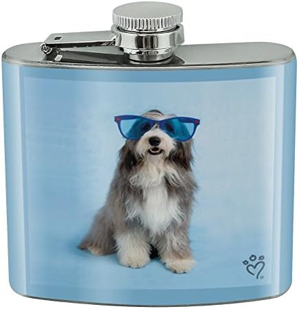 Sheepdog bărbos Collie câine gigant albastru ochelari de soare inox 5oz Hip băutură rinichi balon