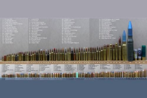 Afișul graficului de comparare a calibrului glonțului 24 inci x 36 inci