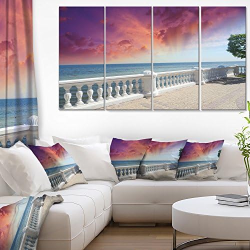 Design Art Stone balcon cu vedere la Ocean-Seashore Photo Canvas Art Print - 60x28 5 piese, 60x28-5 panouri egale, roșu