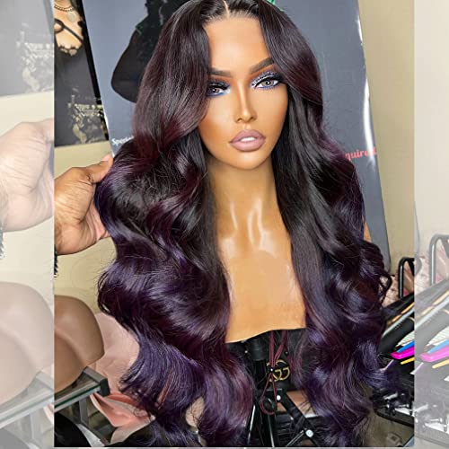 RIVPOIG Brazilian Virgin Peruci de păr uman culoare violet închis Body Wave Style HD Transparent Lace peruci frontale