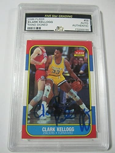 1986 Fleer Premier 58 Clark Kellogg semnat autograf de baschet autentic - cărți de baschet nesemnate