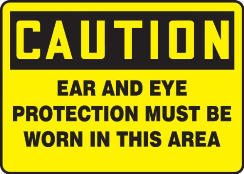 Semnul AccuForm MPPE785VP, „Atenție pentru protecția urechii și ochilor trebuie să fie purtate în această zonă”, 10 lungime