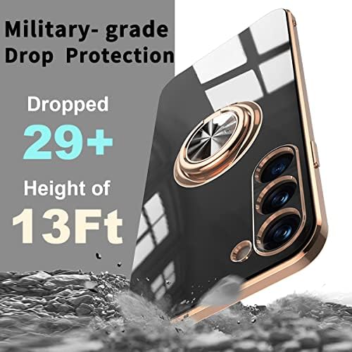 Inel Proiectat pentru carcasă Samsung Galaxy S23, [Protecția picăturii de grad militar] [suport auto suport] Slim ușor de 360 ​​° Suport inel de inel Kickstand fără alunecare TPU moale TPU negru/auriu