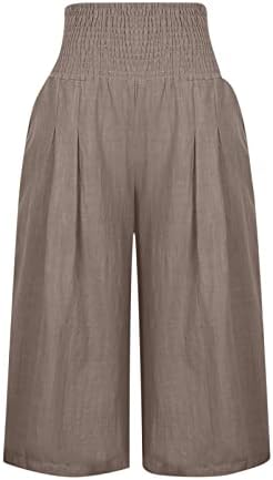 Pantaloni Capri Hjuyuah pentru femei plus dimensiune lenjerie de bumbac lat de bumbac Capris elastic cu talie înaltă buzunar