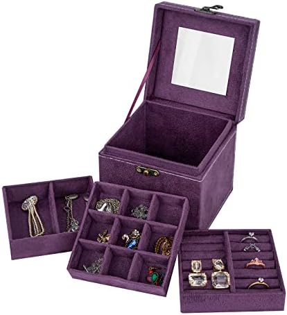 Cutie de bijuterii Ghiige pentru femei, cutie de bijuterii stivuibile, cu oglindă, cu capac, 3 straturi de bijuterii organizator