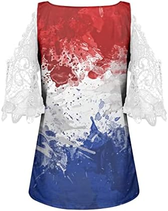 Topuri pentru femei Echiney Casual, Umăr rece 3/4 Tricou cu mânecă Bluze de dantelă Casual Casual, plus dimensiuni Tunică Elegantă