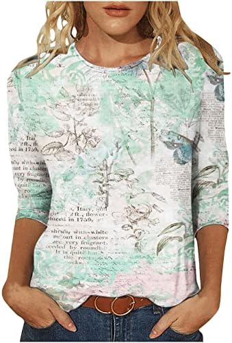 Femei 3/4 Mâneci Blaturi peste tot pe Floral Bluză imprimată cămăși de modă pentru gât rotund 2023 Îmbrăcăminte de vară de