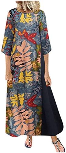 rochie Midi pentru femei Iqka Imprimeu Floral culoare Patchwork rochie lungă Casual vară mânecă scurtă O gât tunică Rochii