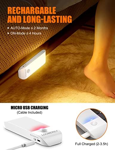 loomerily 2 Pack Motion Sensor Light - Lumini de dulap reîncărcabile fără fir cu autocolante magnetice, lumină de noapte detașabilă