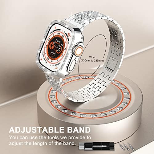 Bandă Apple Watch compatibilă QVLANG Ultra 49mm, bandă din seria Bling pentru femei + carcasă din Stras cu diamant, curea brățară