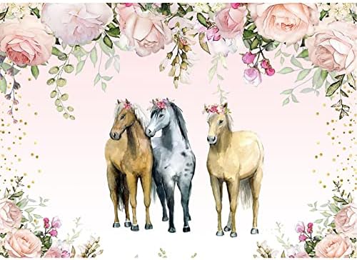 Flori roz rural Vest Cowboy Cowgirl Cal Petrecere fundaluri foto 5x3ft copii băiat sau prințesă fată ziua de naștere fotografie fundal Baby Shower Party Consumabile Banner tort Masă Decor vinil