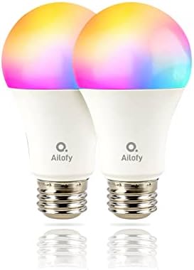 Ailofy LED becuri inteligente, 16m Culoare Schimbarea Dimmable, funcționează cu Alexa & amp; Google Assistant, RGBCW bec colorat, Bluetooth WiFi Becuri, A19 E26, 9W 800LM, 2700K-6500K Tunable alb, 2 Pack