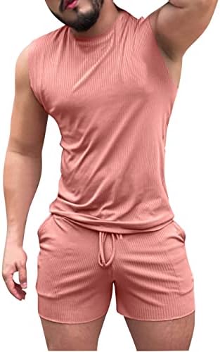 Tricou pentru bărbați și pantaloni scurți Set din două piese Solid cu mânecă scurtă Cămașă casual Pantaloni scurti Pantaloni Sport sportiv