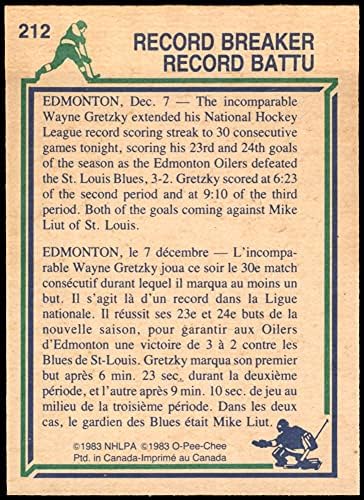 1983 O-Pee-Chee 212 Record record Wayne Gretzky Edmonton Oilers-Hockey VG/Ex Oilers-Hockey