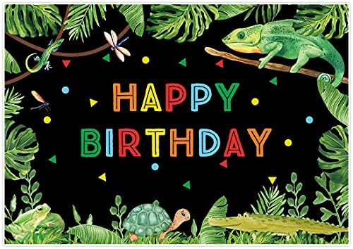Allenjoy 82 x 59 Reptile mlaștină ziua de naștere fundal jungla copil fundal sălbatic o petrecere Banner desen animat Safari Animal crocodil șopârlă broască țestoasă frunze de palmier Photo Booth recuzită tort masă Consumabile Decor