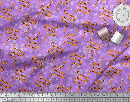 Soimoi Violet bumbac Jersey Fabric frunze, trifoi & amp; șarpe Reptile Tesatura de imprimare de curte 58 Inch larg