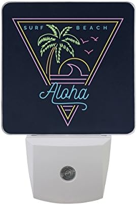 Naanle Set de 2 Surf Beach Tropical Palm Tree Bird Summer Ocean Waves Apus de soare retro Hawaii Aloha Geometric triunghi inversat