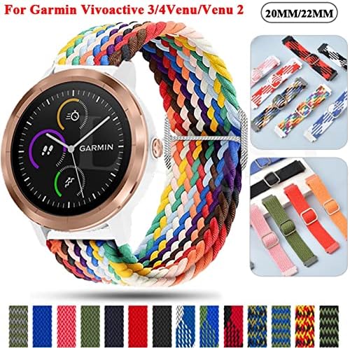 NDJQY Smart Watch Band pentru Garmin Vivoactive 3/4 Venu 2/Forerunner 645 245 158 745 Curelă împletită Vivomove HR 20 22mm Accesorii de bandă de ceas
